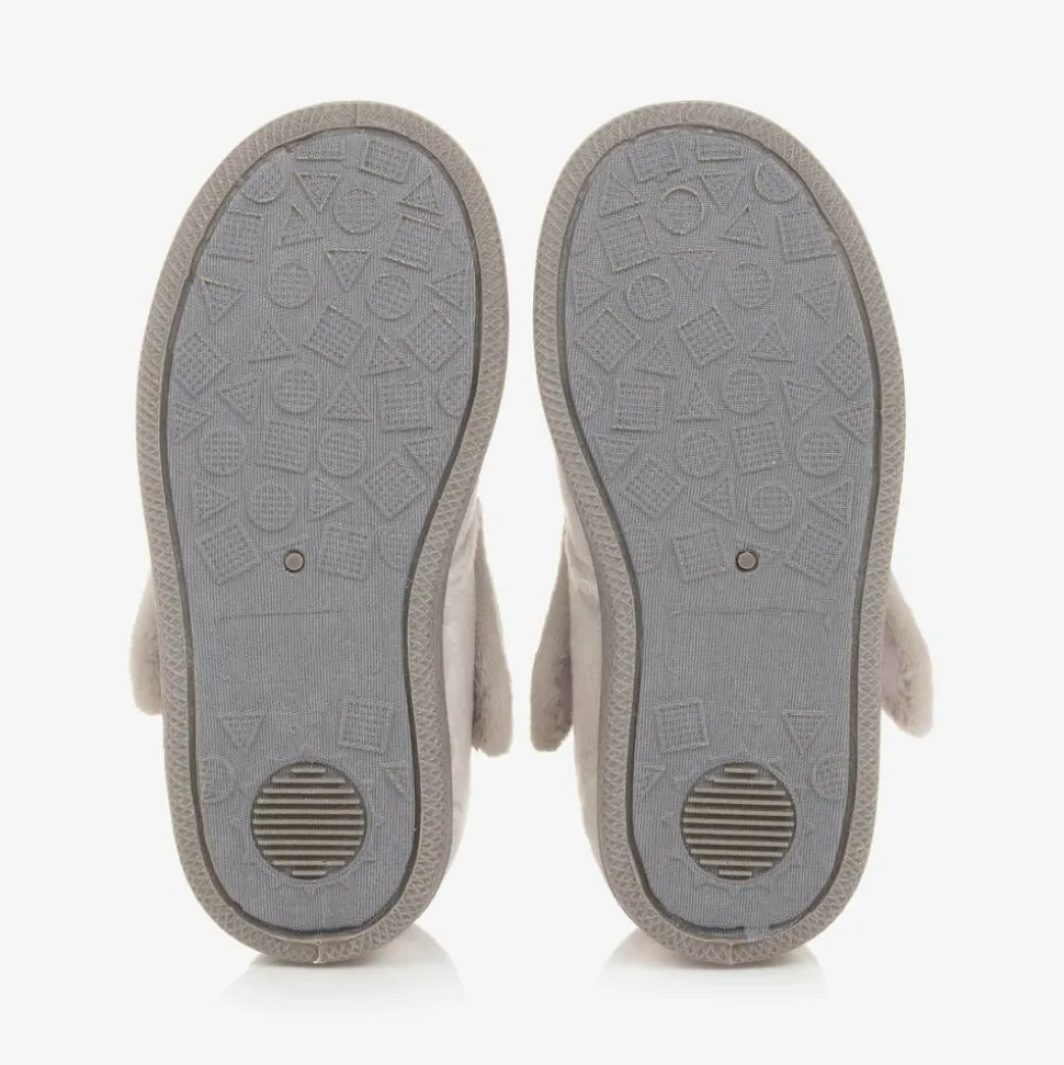 Girls Grey Fleece Penguin Slippers