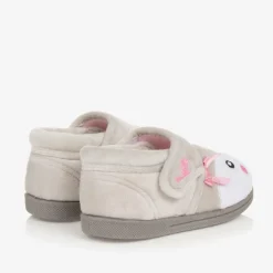 Girls Grey Fleece Penguin Slippers