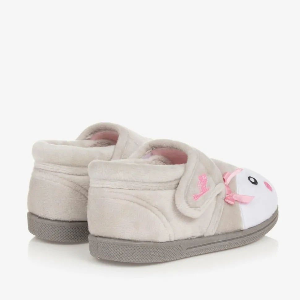 Girls Grey Fleece Penguin Slippers