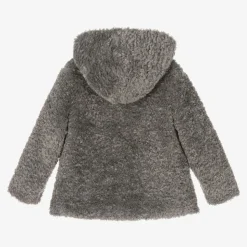 Girls Grey Hooded Faux Fur Coat