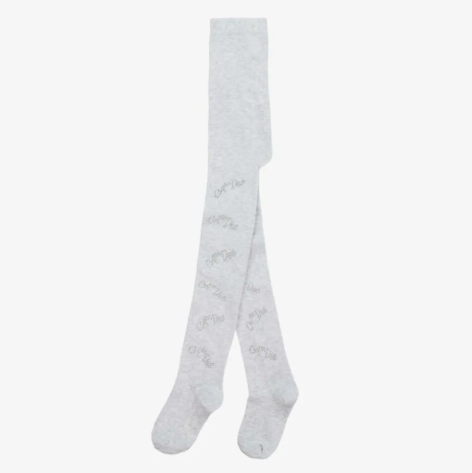 Girls Grey Knit Diamanté Tights