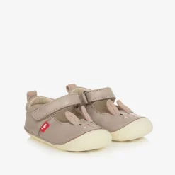 Girls Grey Leather First-Walker Shoes