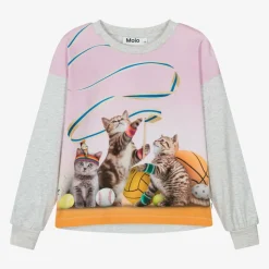 Girls Grey Organic Cotton Cat Top