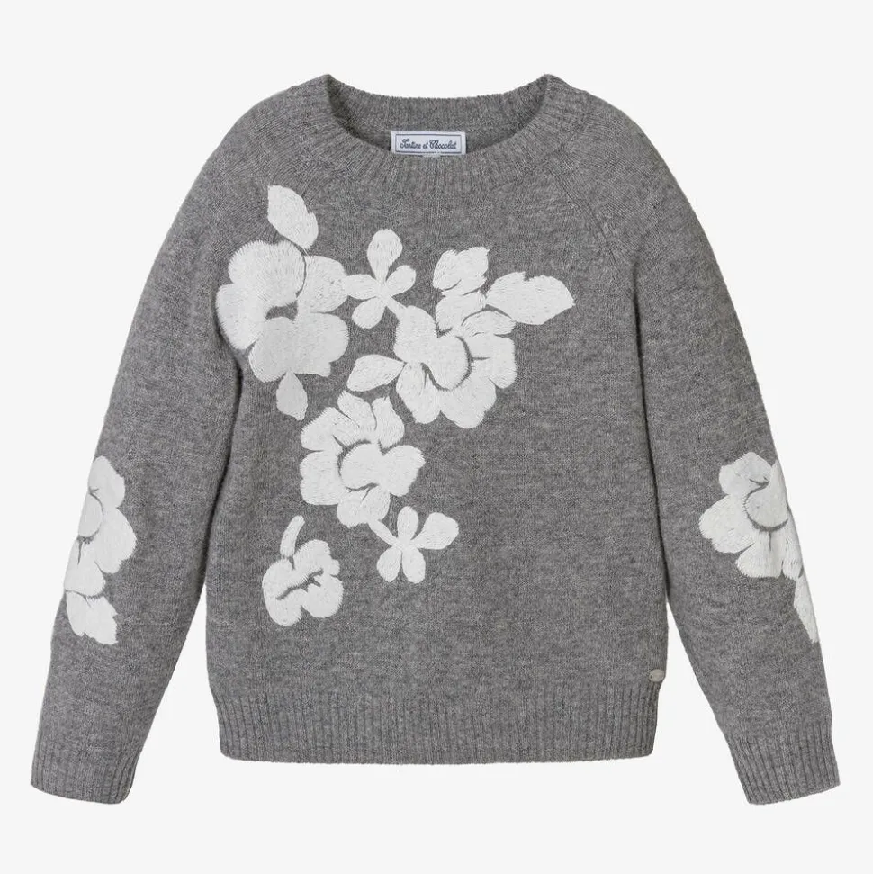 Girls Grey Wool Knit Jumper