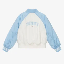 Girls Ivory & Blue Varsity Bomber Jacket