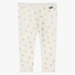 Girls Ivory & Gold Heart Cotton Leggings