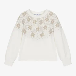 Girls Ivory & Gold Star Wool Sweater
