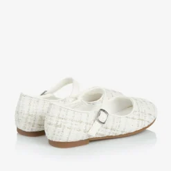 Girls Ivory & Gold Tweed Shoes