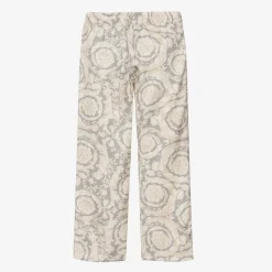 Girls Ivory & Grey Silk Barocco Trousers
