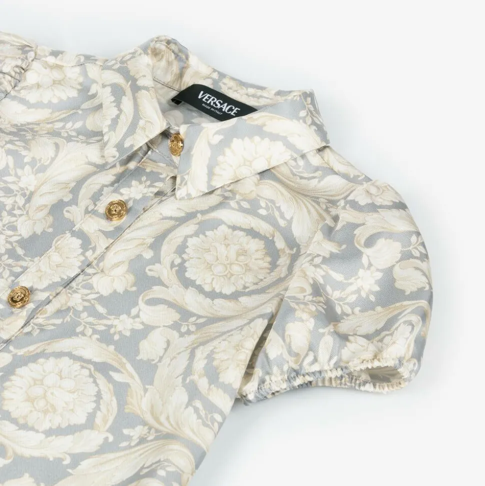 Girls Ivory & Grey Silk Barocco Dress