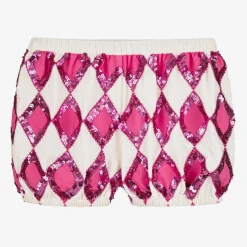 Girls Ivory & Pink Sequin Harlequin Shorts