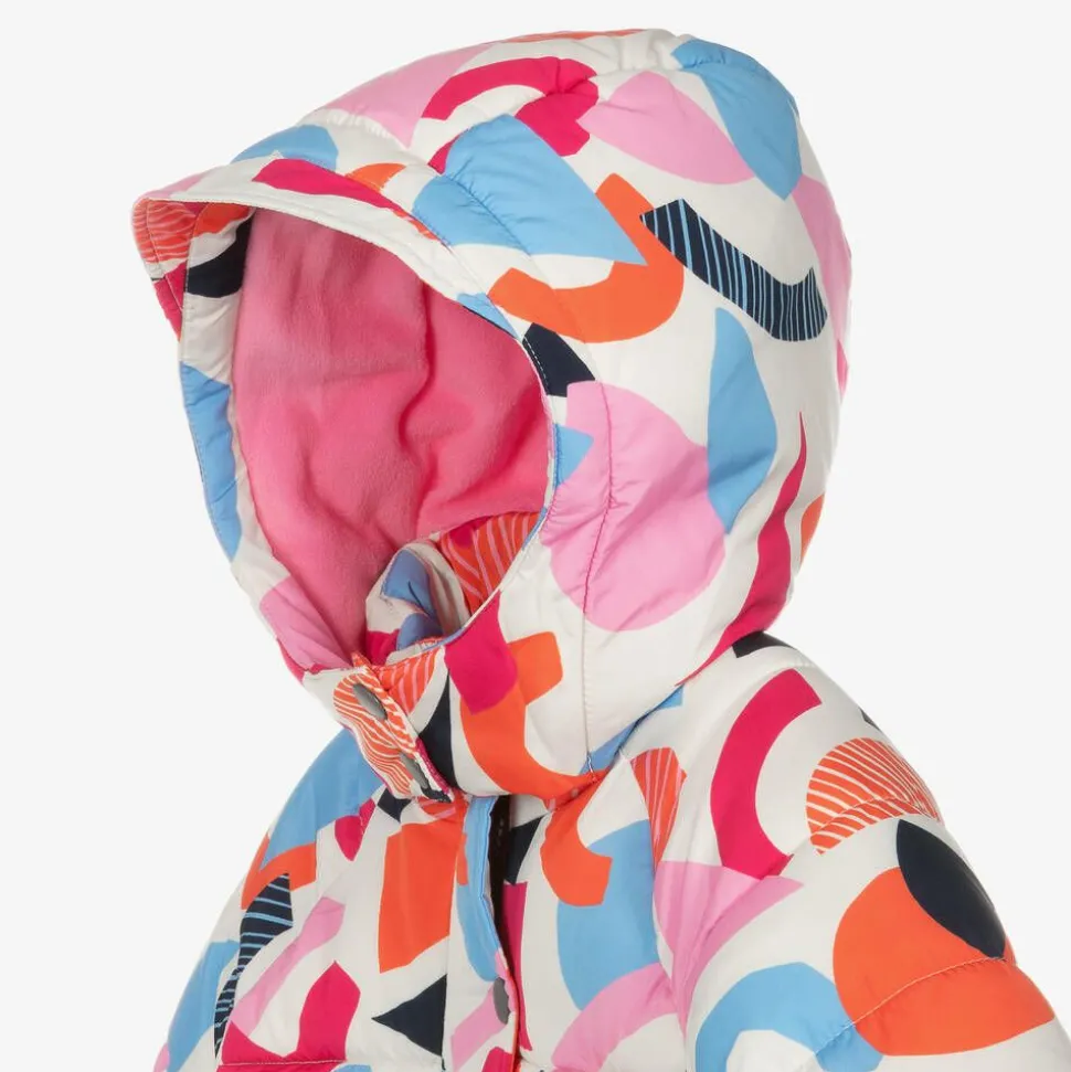 Girls Ivory & Pink Showerproof Puffer Coat