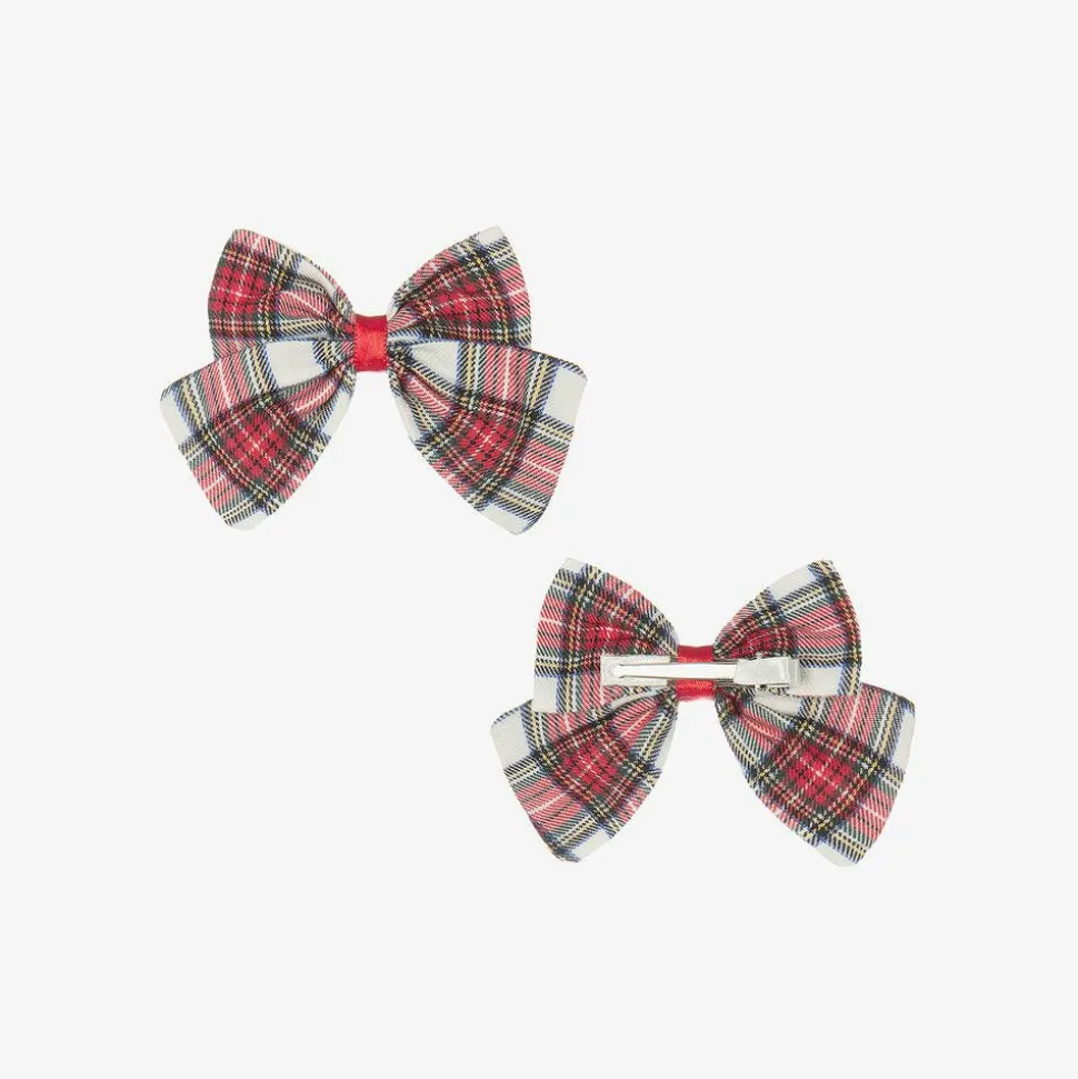 Girls Ivory & Red Tartan Pinafore Dress Set