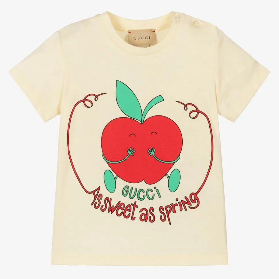 Girls Ivory Apple & Slogan T-Shirt