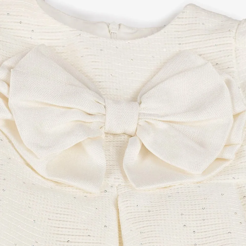 Girls Ivory Bow & Sequin Dress