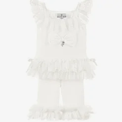 Girls Ivory Cotton & Lace Leggings Set