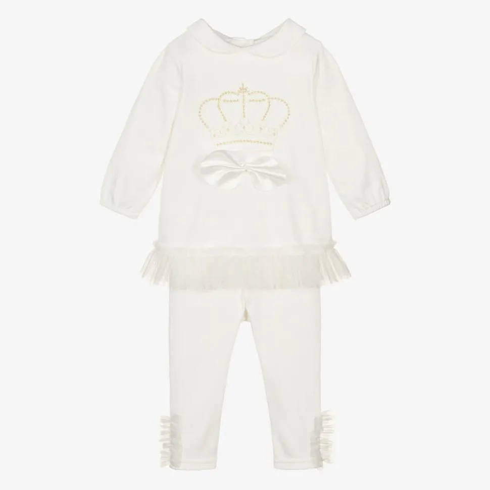 Girls Ivory Cotton & Tulle Leggings Set