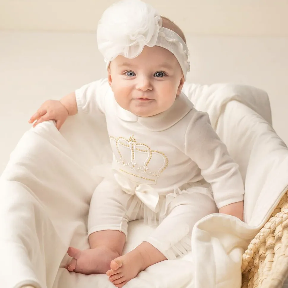 Girls Ivory Cotton & Tulle Leggings Set