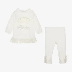 Girls Ivory Cotton & Tulle Leggings Set
