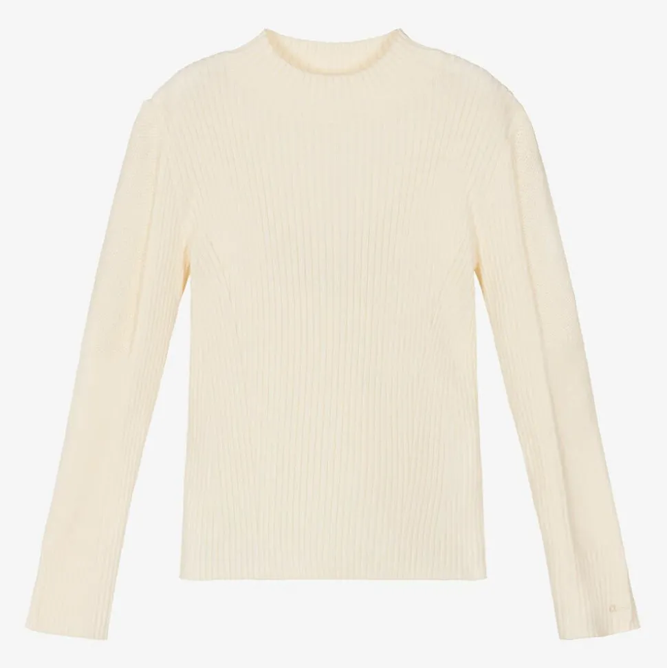 Girls Ivory Cotton & Wool Turtleneck Sweater