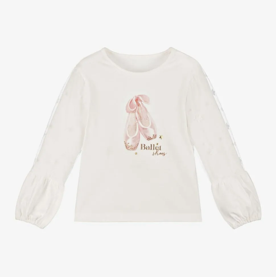 Girls Ivory Cotton Ballet Shoes Top