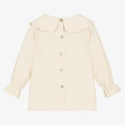 Girls Ivory Cotton Bow Collar Blouse