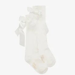 Girls Ivory Cotton Bow Socks