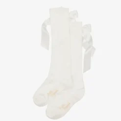 Girls Ivory Cotton Bow Socks