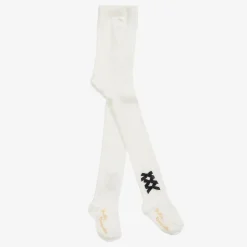 Girls Ivory Cotton Bow Tights