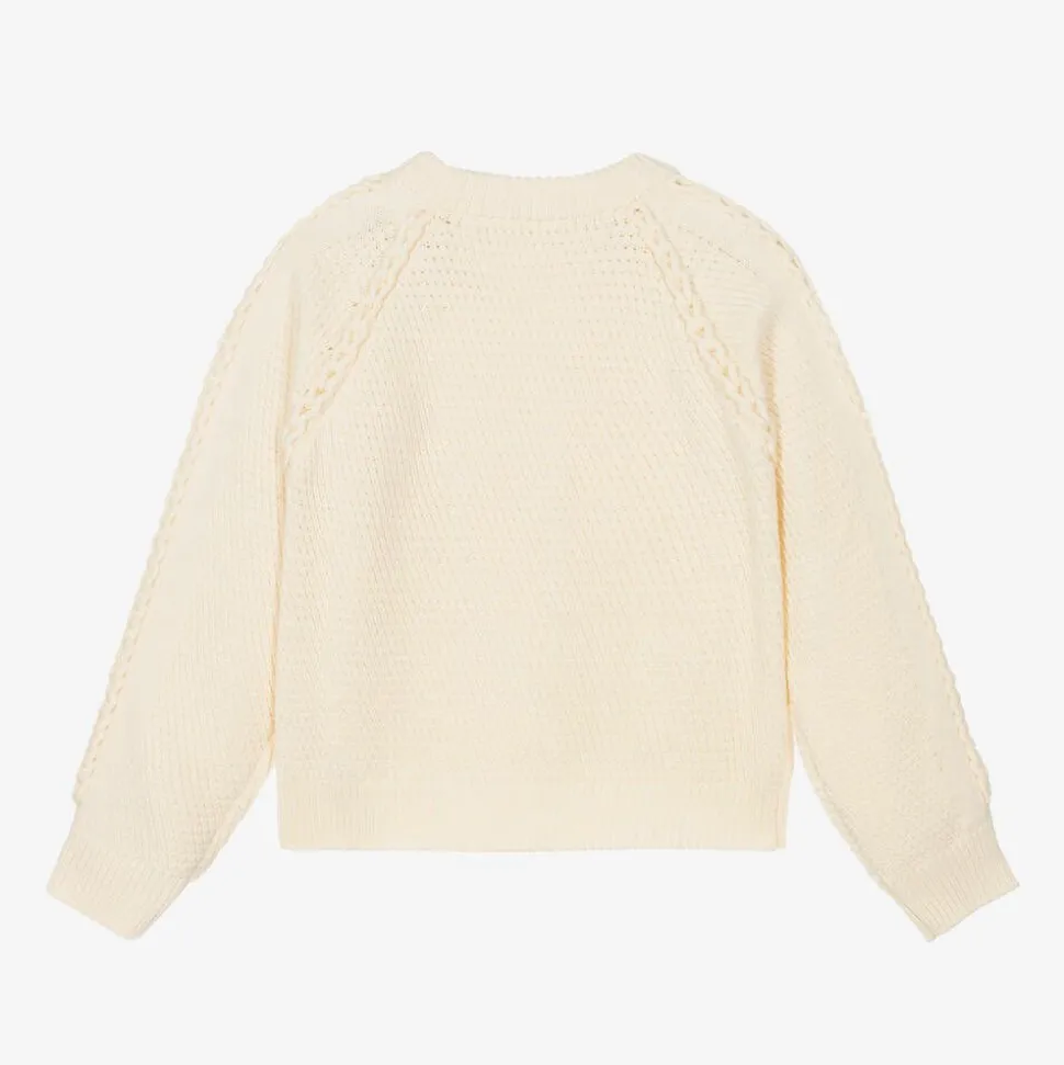 Girls Ivory Cotton Cable Knit Sweater