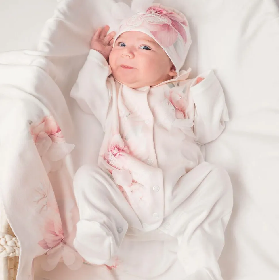 Girls Ivory Cotton Floral Babysuit Set