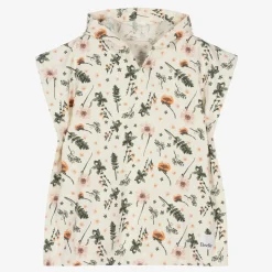 Girls Ivory Cotton Floral Poncho Towel