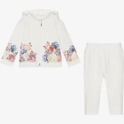Girls Ivory Cotton Floral Tracksuit