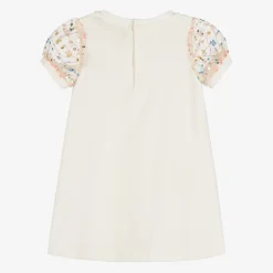 Girls Ivory Cotton Handbag Print Dress