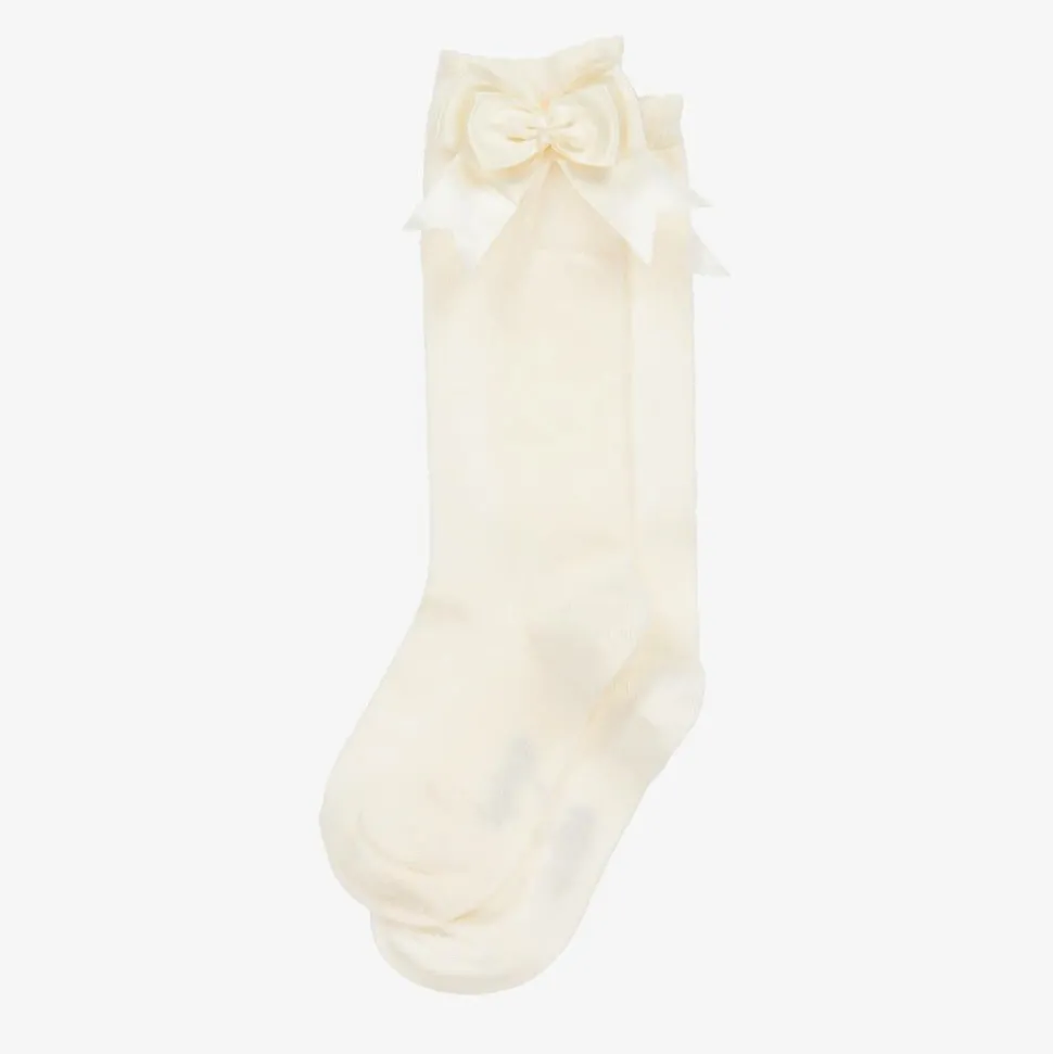 Girls Ivory Cotton Knee Length Socks