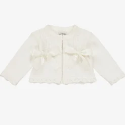 Girls Ivory Cotton Knit Bow Cardigan
