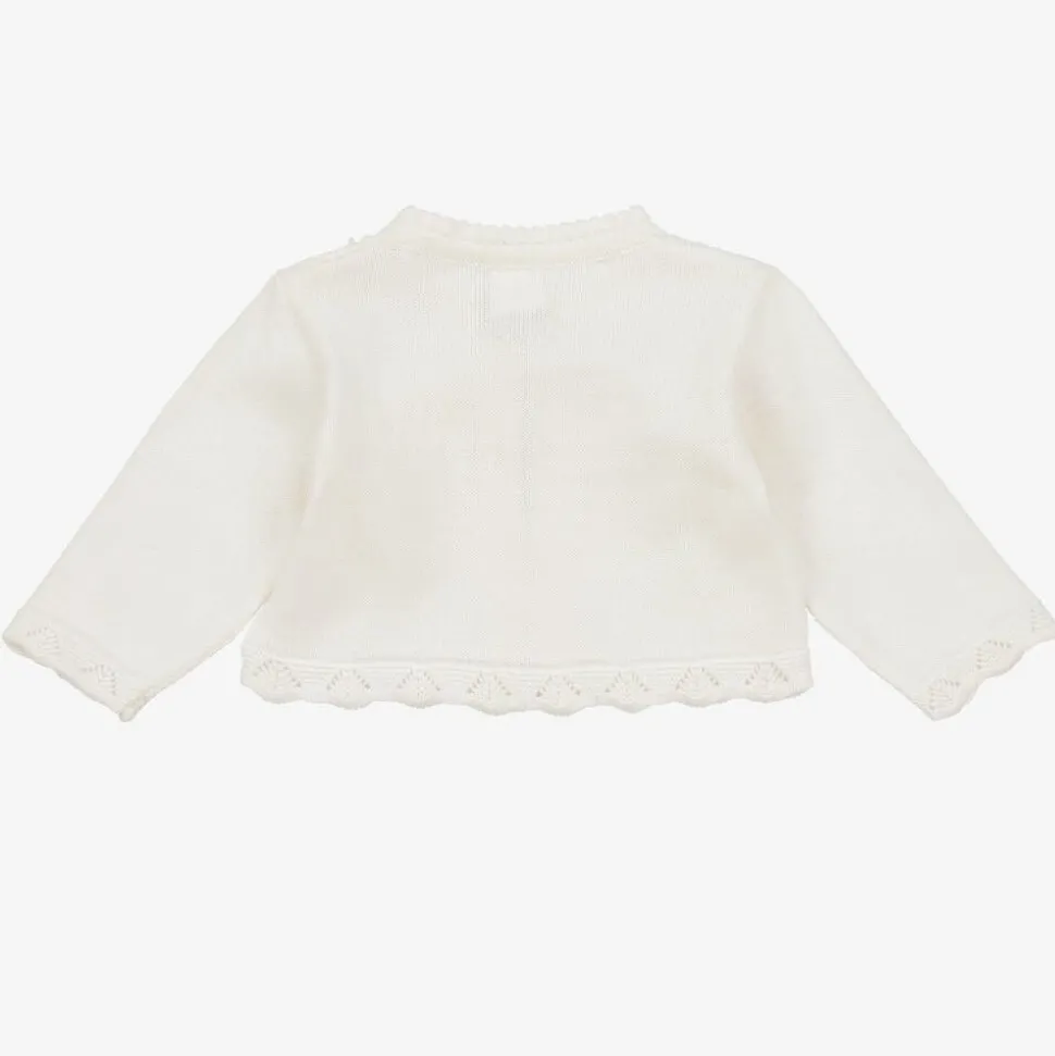 Girls Ivory Cotton Knit Bow Cardigan