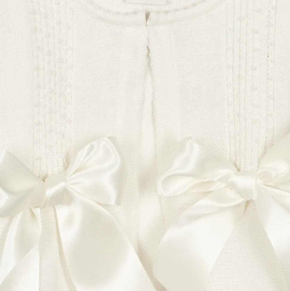 Girls Ivory Cotton Knit Bow Cardigan