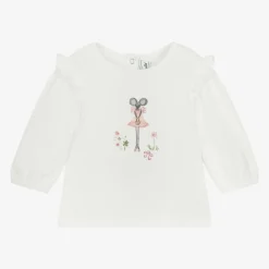 Girls Ivory Cotton Mouse Top