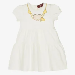 Girls Ivory Cotton Necklace Print Dress