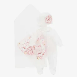 Girls Ivory Cotton Peacock Babysuit Set