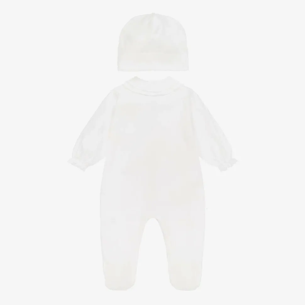 Girls Ivory Cotton Peacock Babysuit Set