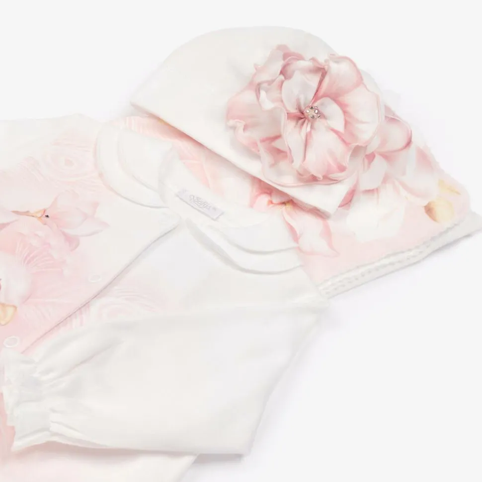 Girls Ivory Cotton Peacock Babysuit Set