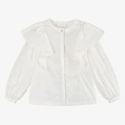 Girls Ivory Cotton Ruffle Blouse