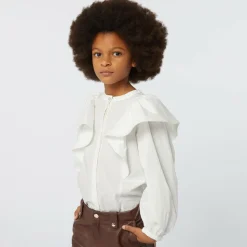 Girls Ivory Cotton Ruffle Blouse