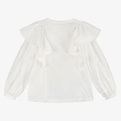 Girls Ivory Cotton Ruffle Blouse