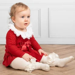 Girls Ivory Cotton Ruffle Tights