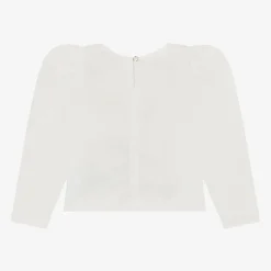 Girls Ivory Cotton Sequin Flower Blouse