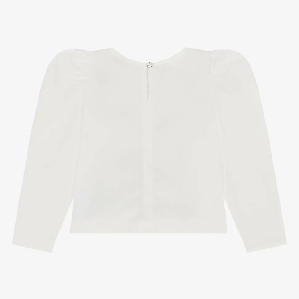 Girls Ivory Cotton Sequin Flower Blouse