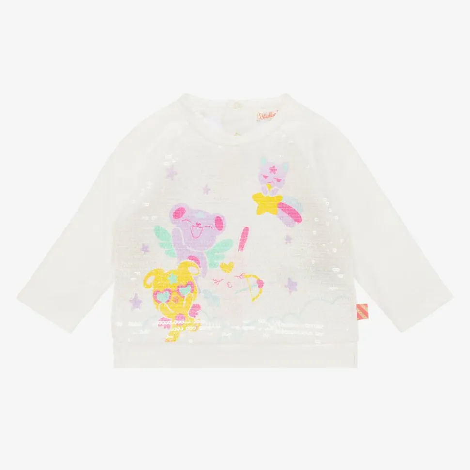 Girls Ivory Cotton Sequin Top